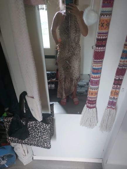 Customer photo review of Denise Leopard Halter Maxi Dress