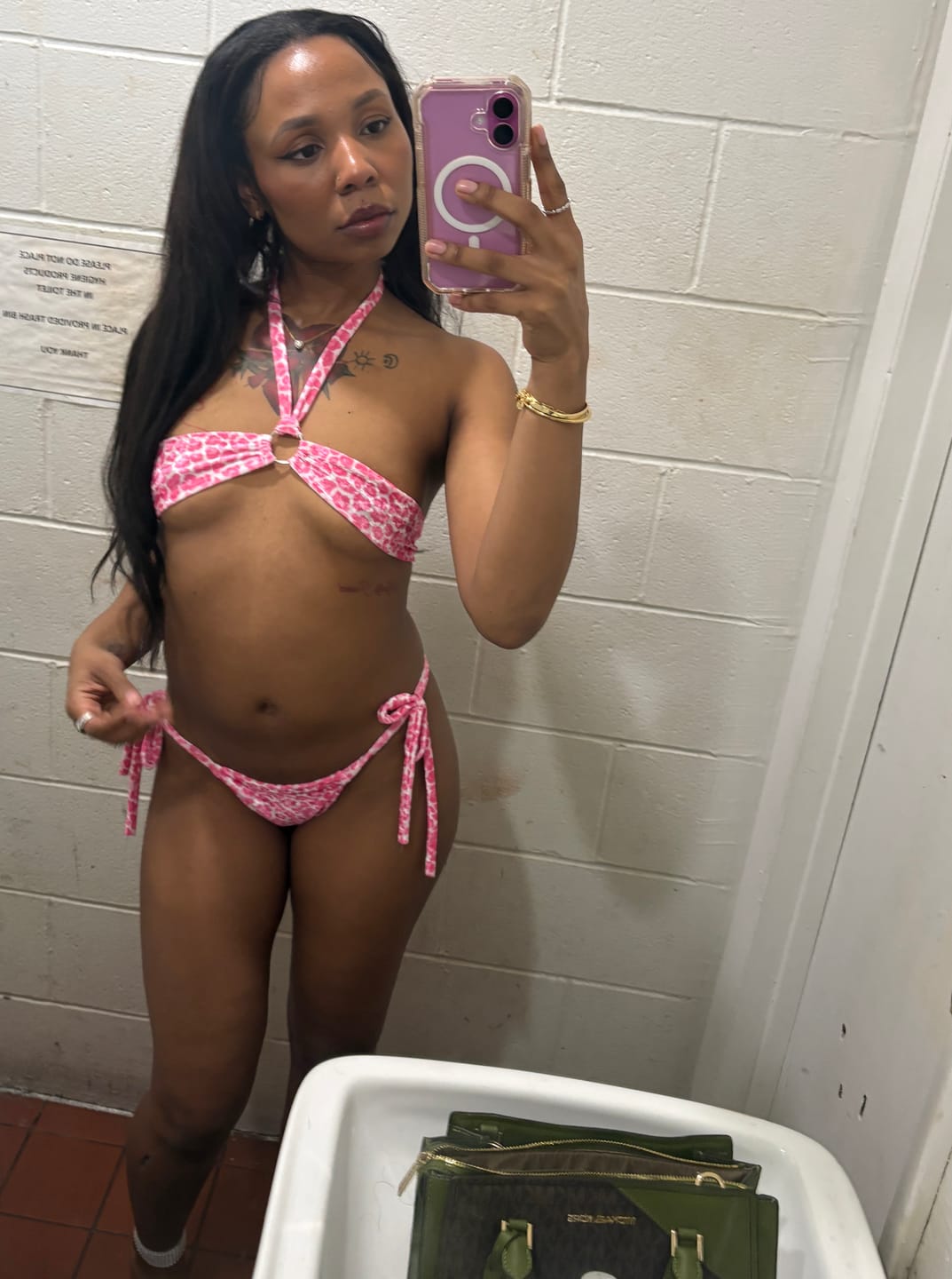 Customer photo review of ACE Micro Bandeau Side Tie Set: Kitten Velvet Pink n’ White