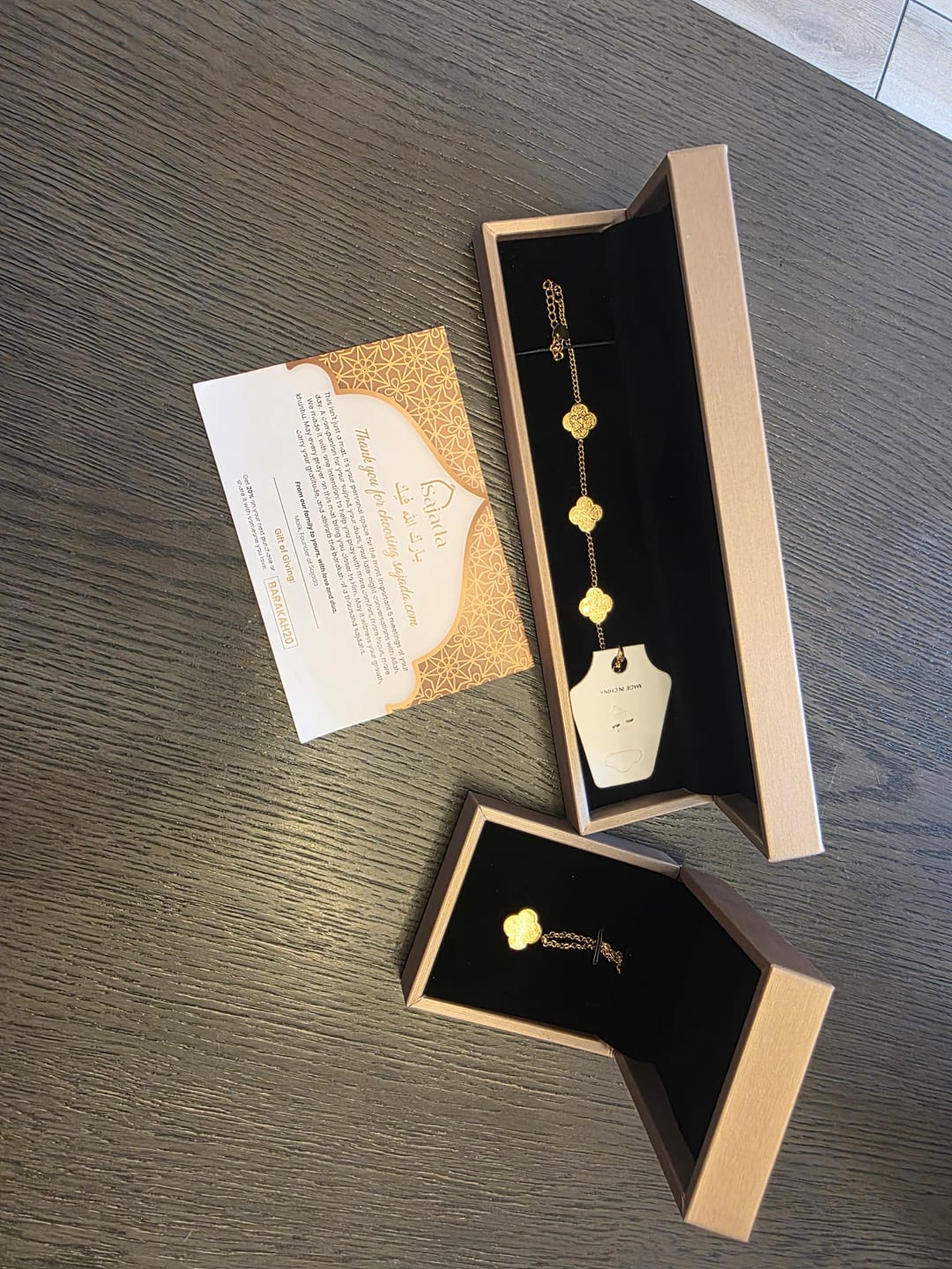 Customer photo review of 18K Gold Plated Islamic Calligraphy Necklace