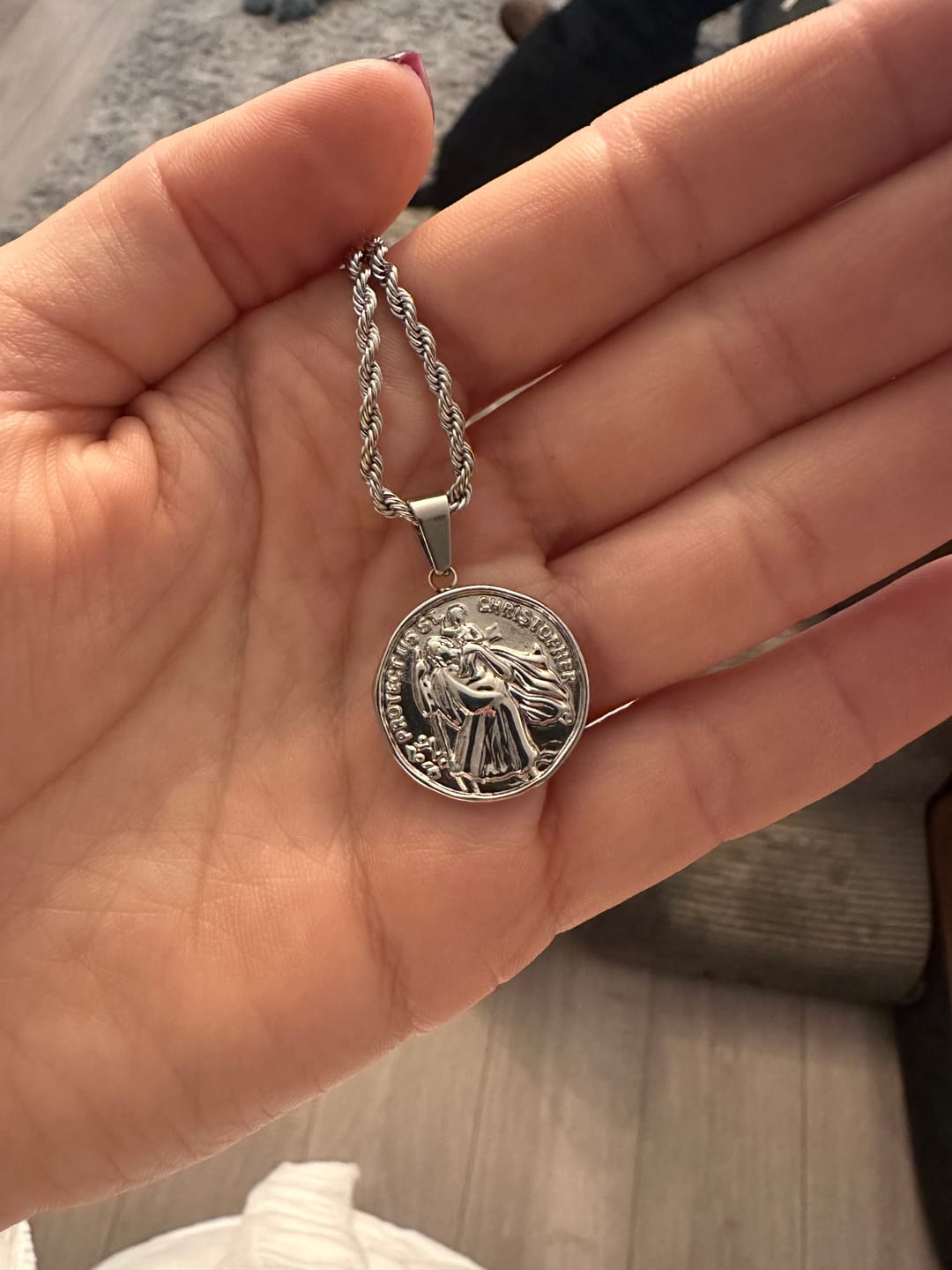 Customer photo review of Silver St Christopher Necklace