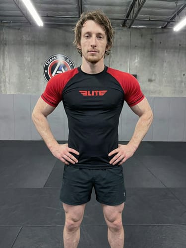 Customer photo review of Standard Red Long Sleeve No-Gi Mens BJJ Rash Guard