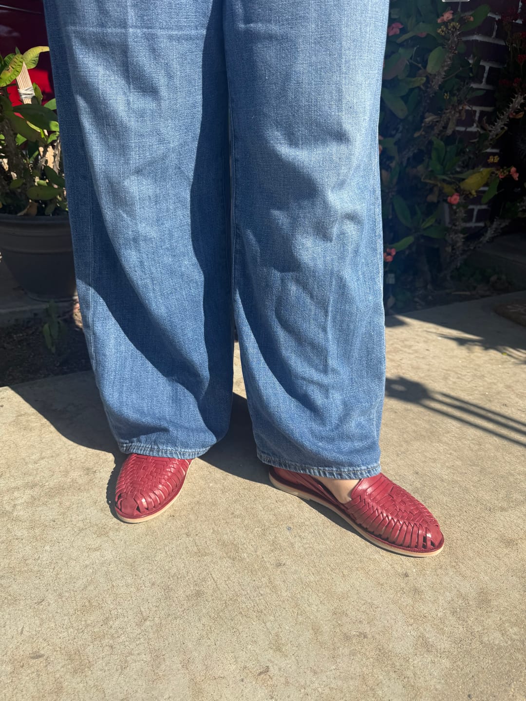 Customer photo review of Andy Leather Huaraches - Red