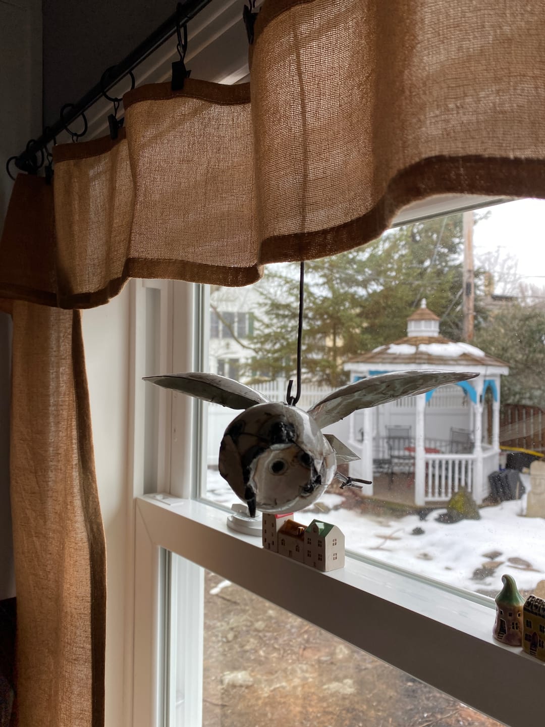 Customer photo review of Owl in Flight Recycled Metal Hanging Sculpture