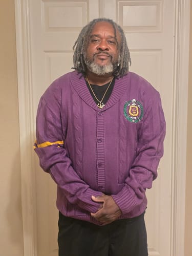 Customer photo review of Omega Psi Phi Cardigan-Final Sale