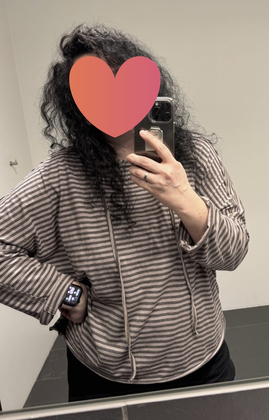 Customer photo review of Plus Size Women Autumn Artsy Stripe Cotton Hooded Shirt