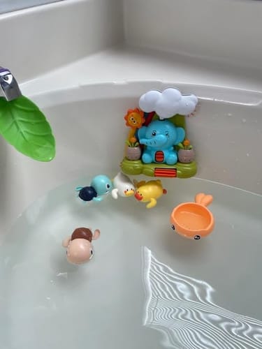 Customer photo review of Interactive Baby & Toddler Waterfall Bath Toy Set that Stick to the Wall