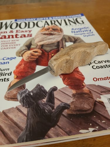 Customer's wood carving knife, a project they are working on with the aluminum oxide sanding belts.
