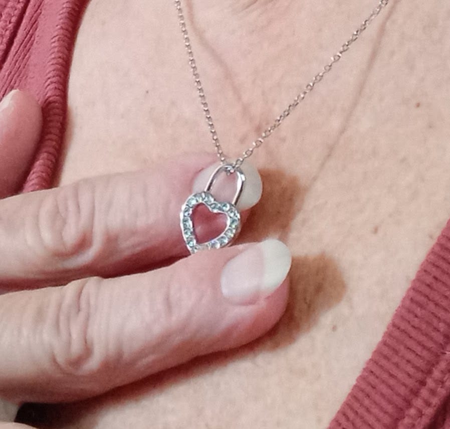 Customer photo review of Janelle 18k White Gold Plated Heart Padlock Pendant Necklace with Swarovski Crystals