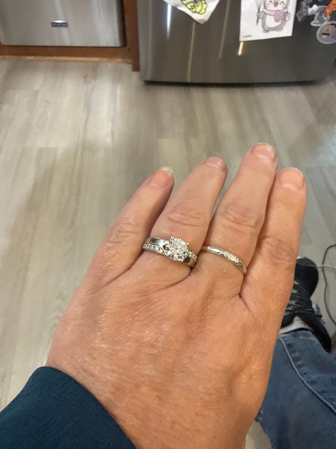 Customer photo review of Round Moissanite Offset Side Stone Row Engagement Ring