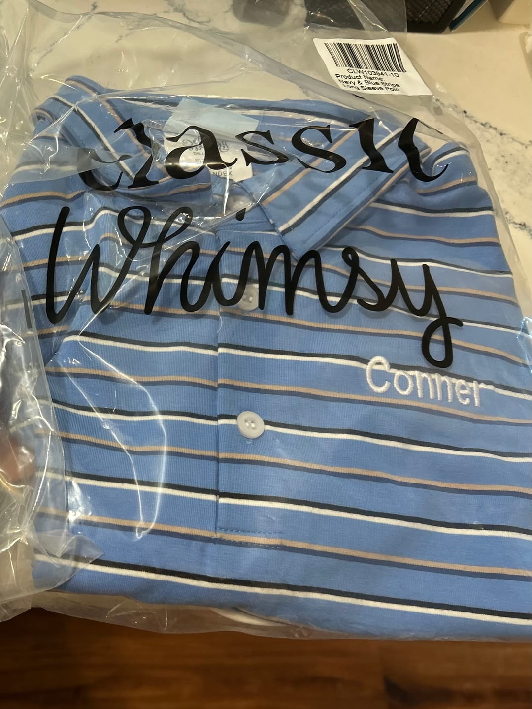 Customer photo review of Navy & Blue Stripe Long Sleeve Polo