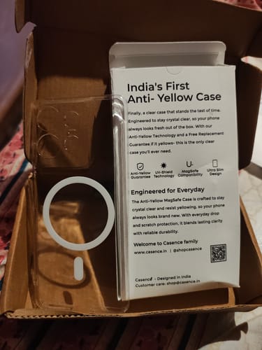 Customer's clear Anti Yellow Magsafe case for Motorola Edge 50 Pro shown with its original packaging.