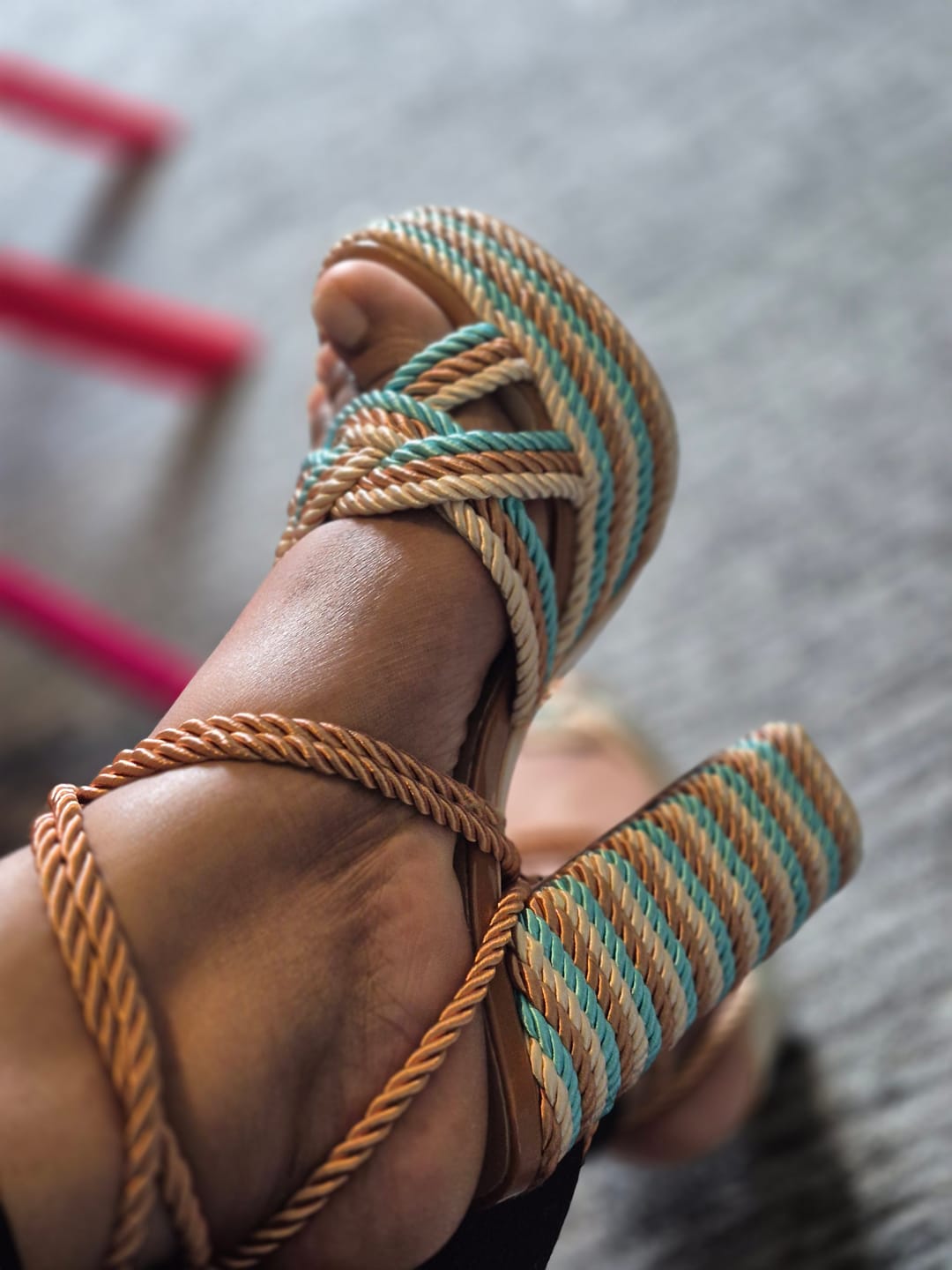 Customer photo review of Brianna Caramel/Teal Multi Color Rope II