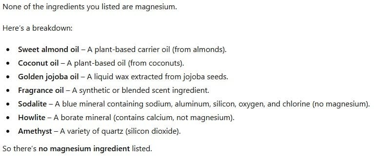 Customer photo review of COSMIC DREAMS W/MAGNESIUM BODY OIL