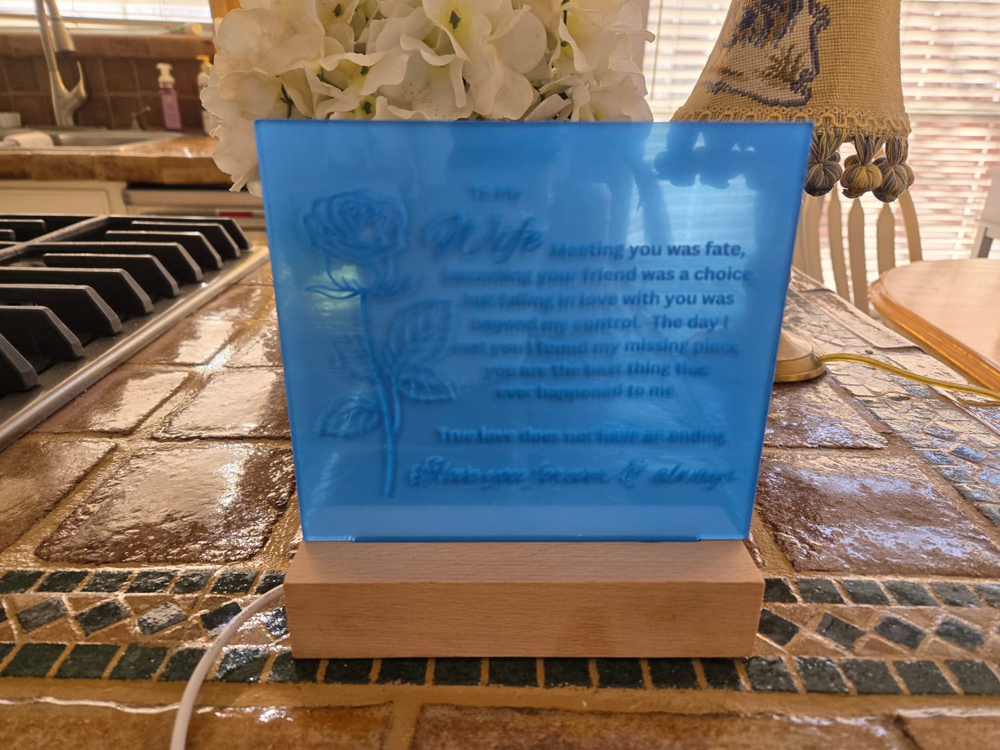 Customer photo review of To My Wife - Meeting You Was Fate - Acrylic Plaque With Lighted Base