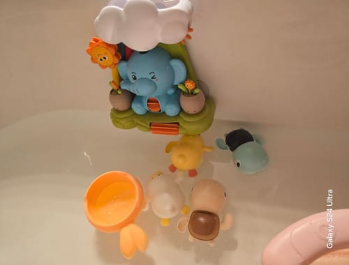 Customer photo review of Interactive Baby & Toddler Waterfall Bath Toy Set that Stick to the Wall