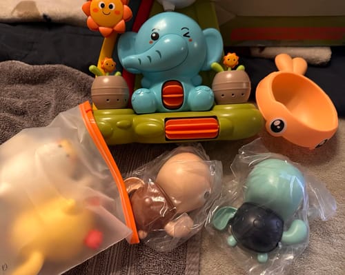 Customer photo review of Interactive Baby & Toddler Waterfall Bath Toy Set that Stick to the Wall