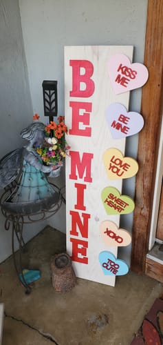 Customer photo review of NEW Unfinished Wood Layered Conversation Heart Shelf Sitter | 6" Wide| 1/2" and 1/4" Wood | Wood Craft DIY