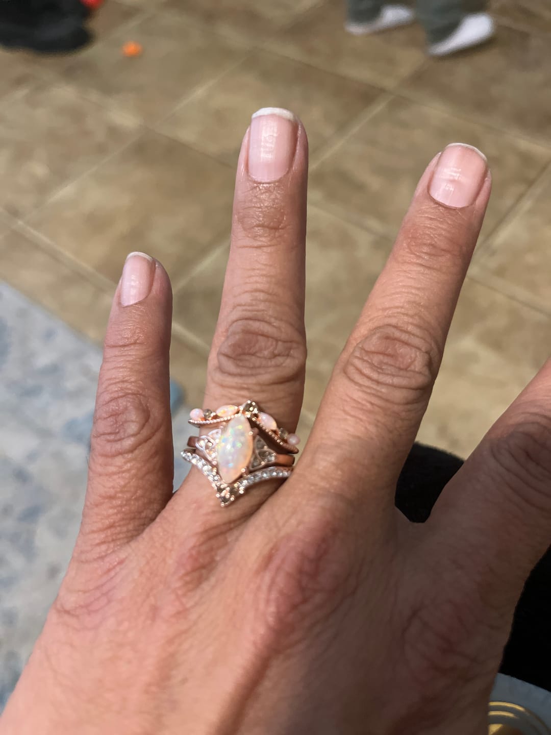 Customer photo review of FREE Today: Vintage Milgrain Marquise Opal and Emerald Three-Piece Ring Set
