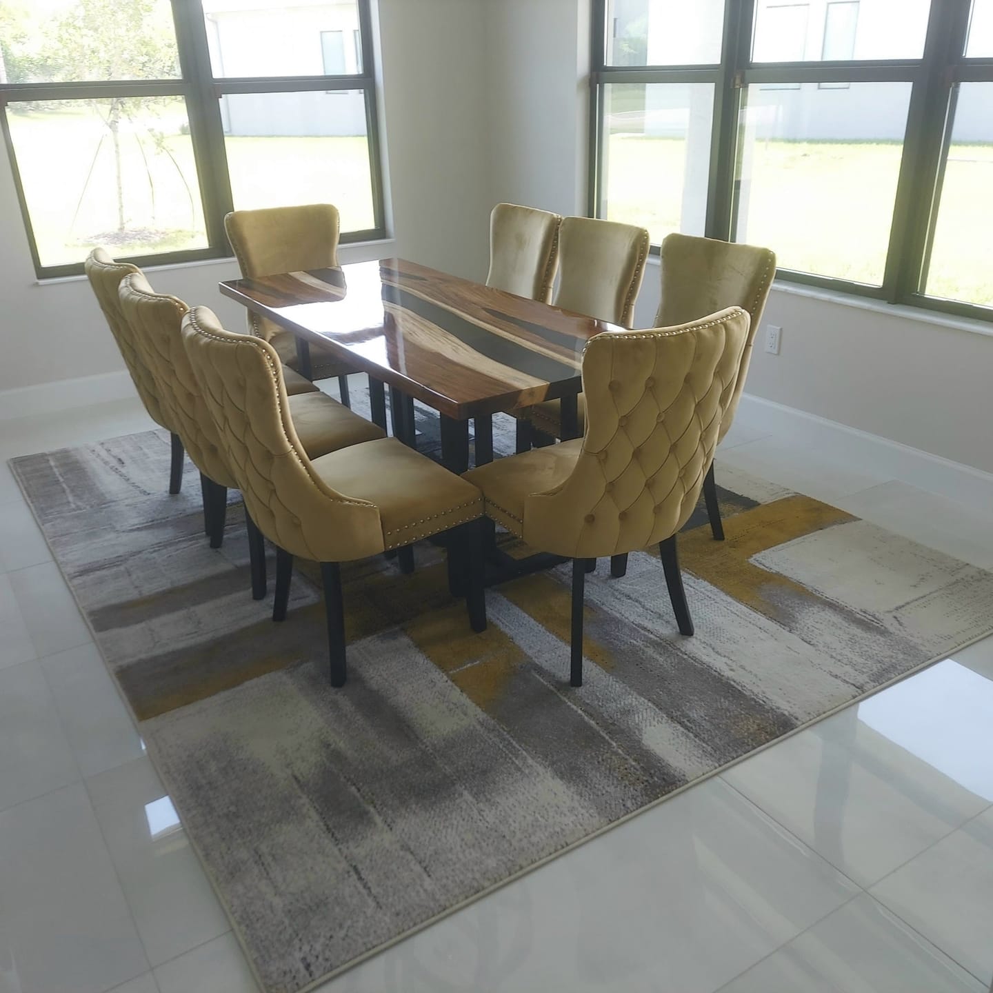 Customer photo review of Custom Walnut Wood Clear River Epoxy Resin Table KCT23