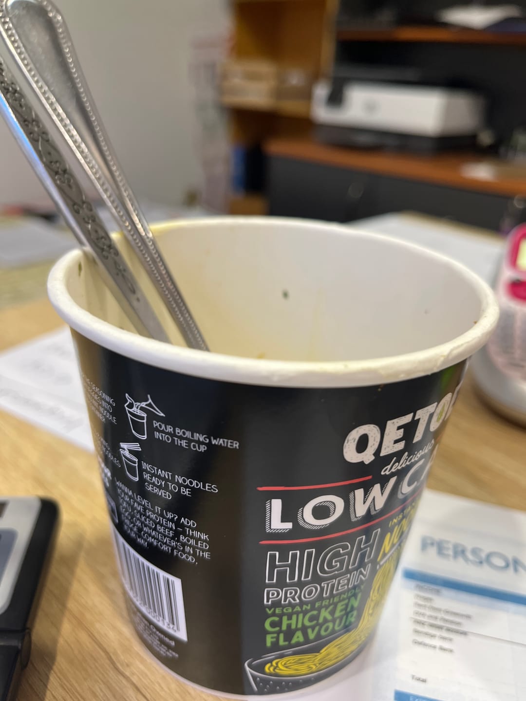 Customer photo review of Qetoe Low Carb High Protein Instant Cup Noodle - CHICKEN 12 PACK