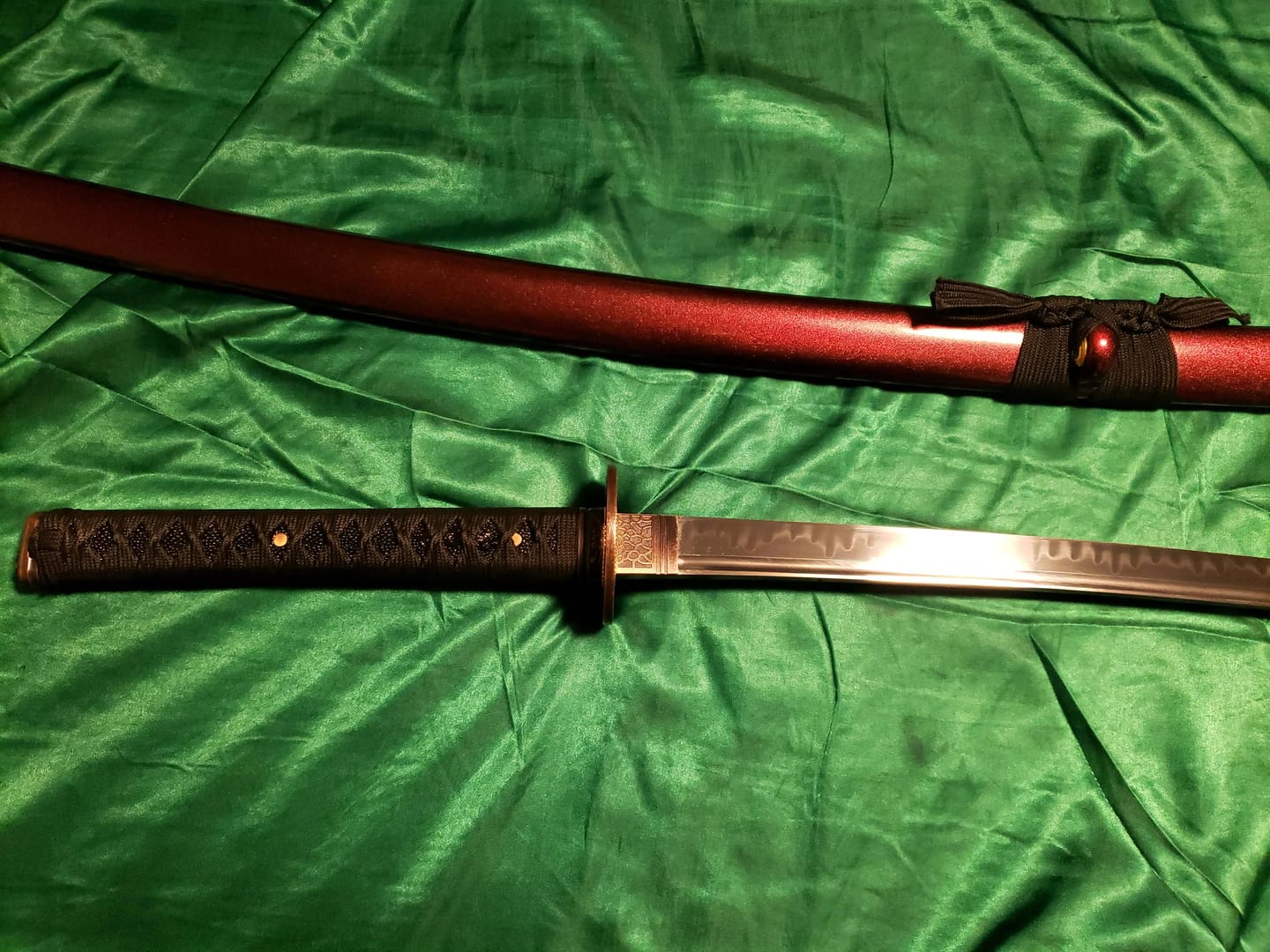 Customer photo review of The Jukyomachi Handmade Katana Clay Tempered T10 Steel