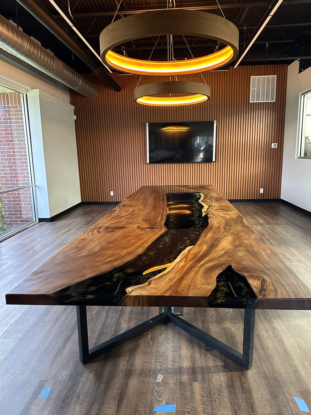 Customer photo review of Custom Walnut Wood Black River Epoxy Table CT49