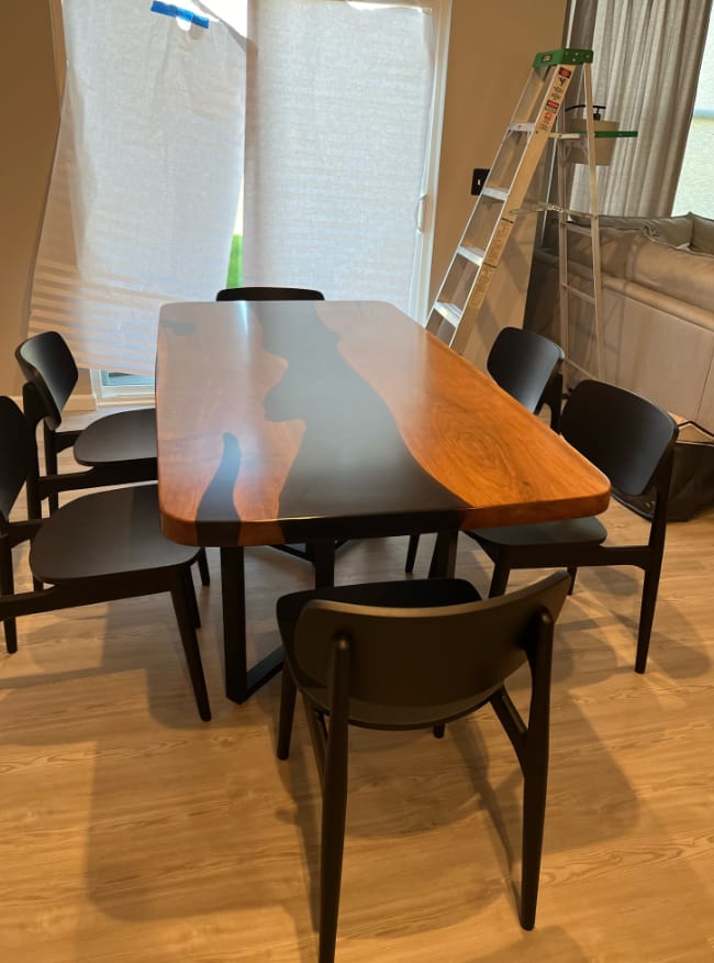 Customer photo review of Custom Black Walnut Slab Epoxy Table KCT19