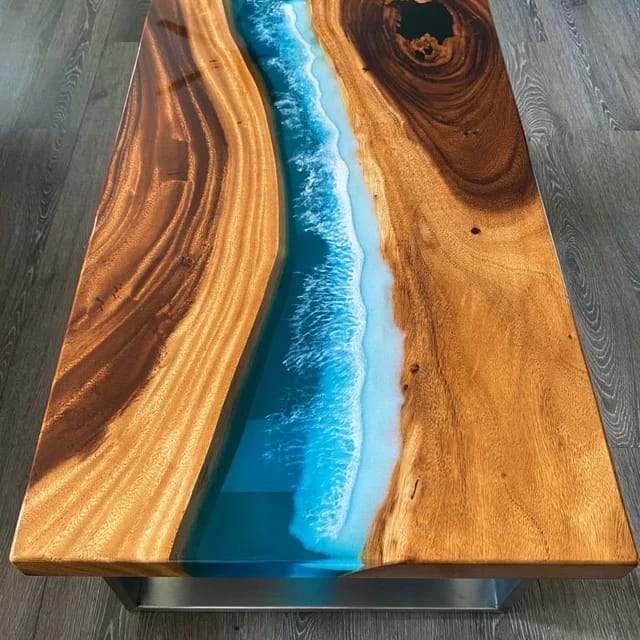 Customer photo review of Custom Black Walnut Blue River Ocean Wave Dining Resin Epoxy Table CT37