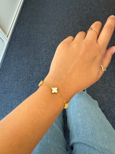 Customer photo review of Engraved Clover Charm Bracelet