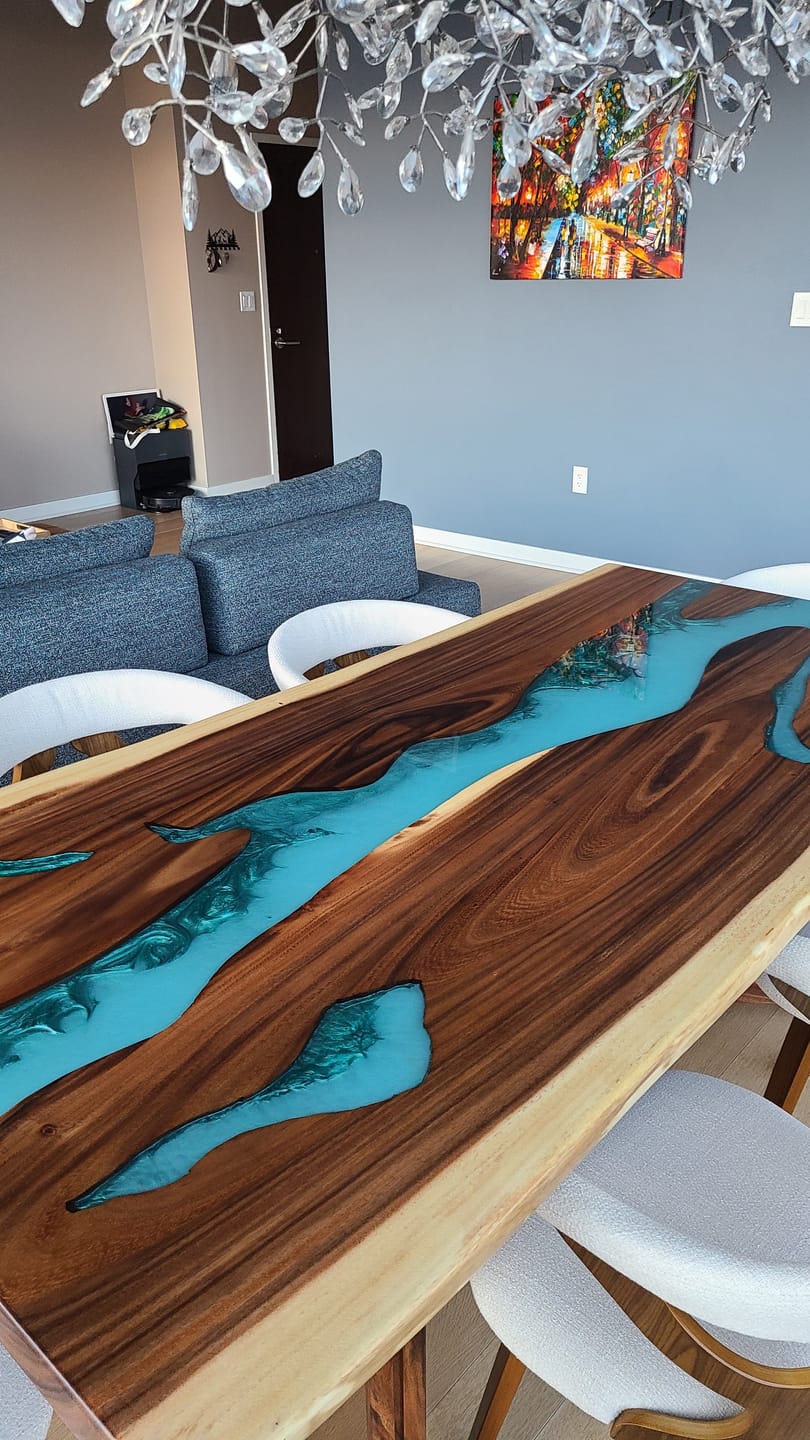 Customer photo review of Custom Live Edge Walnut Wood River Resin Epoxy Tables CT27