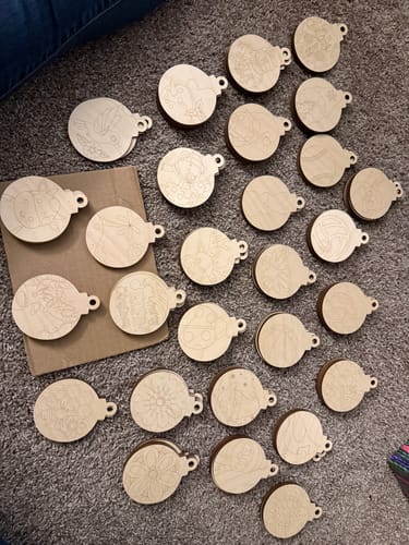 Customer photo review of Unfinished Wood Etched Ladybug Ornament Shape | Paint By Line Crafts | up to 30" DIY