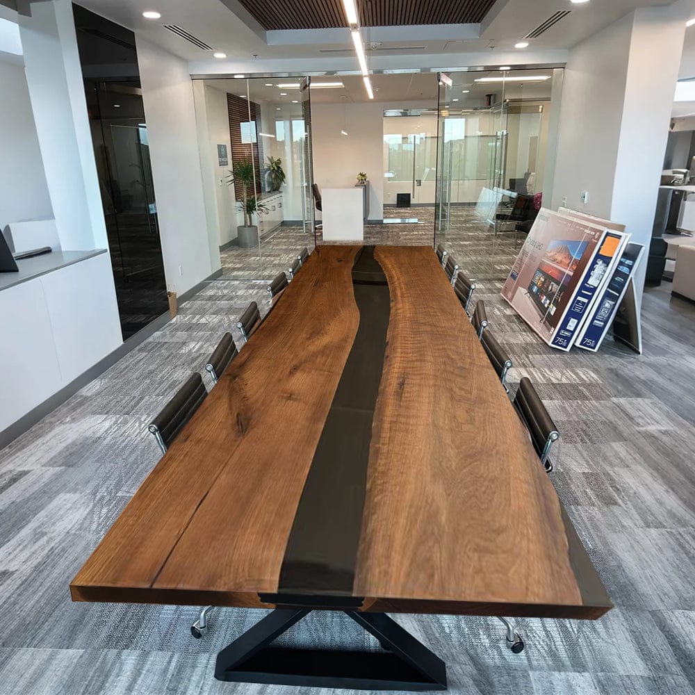 Customer photo review of Custom Black Walnut Conference River Resin Epoxy Table Live Edge CT101