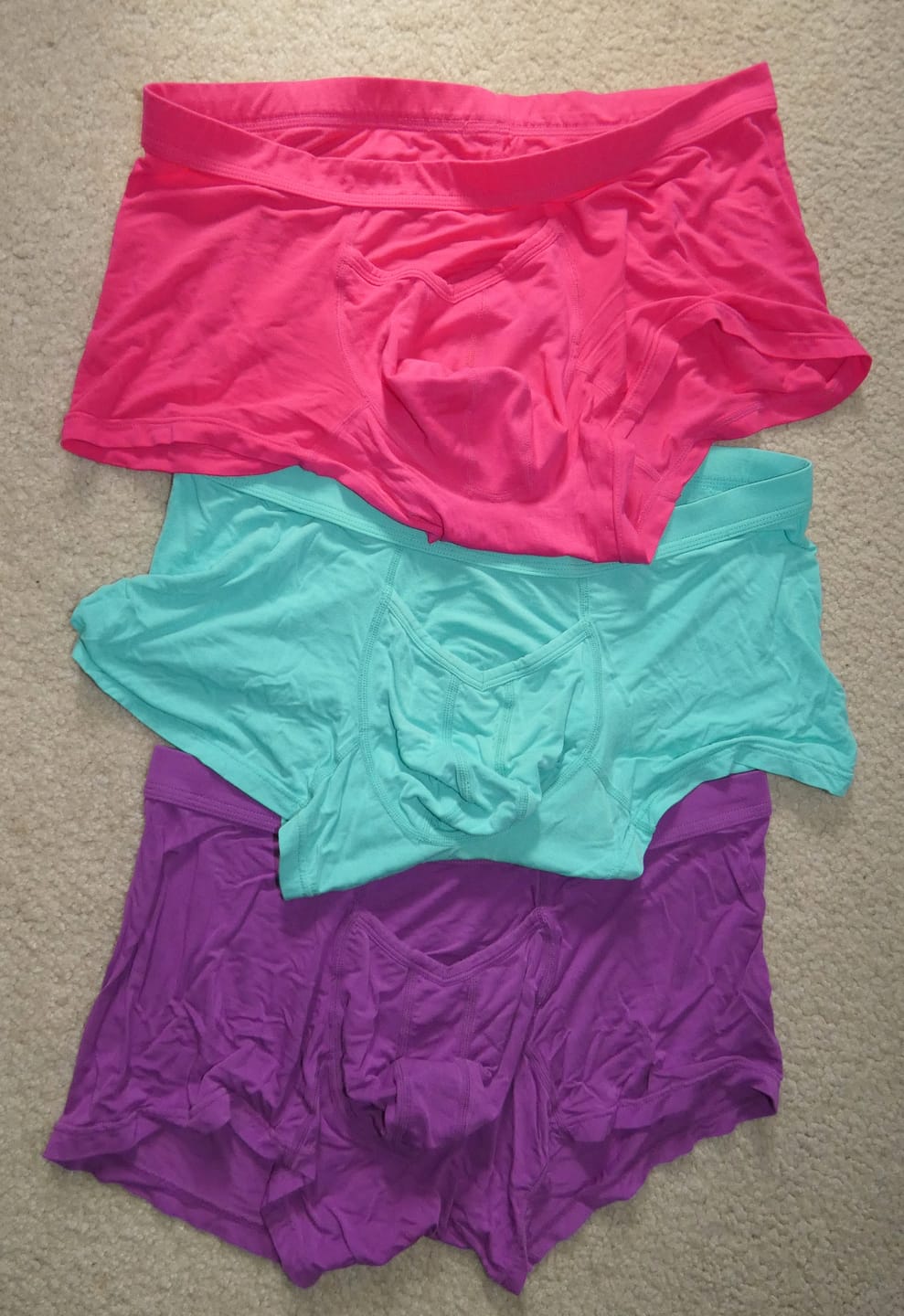 Customer photo review of Modal 3in Boxer Briefs V-Fly 3pk Pink/Purple/Turquoise