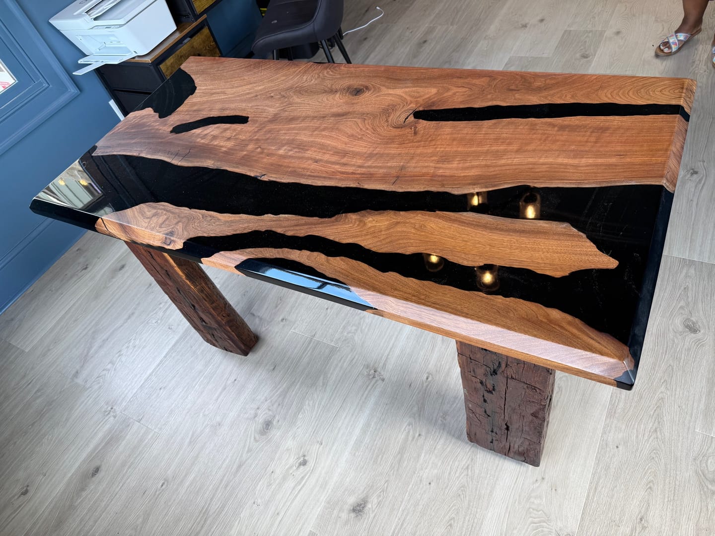 Customer photo review of Custom Black Walnut Wood River Resin Epoxy Table CT50