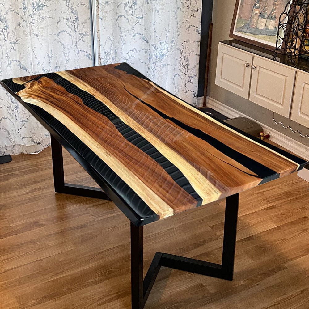 Customer photo review of Custom Walnut Wood River Black Resin Epoxy Table CT14
