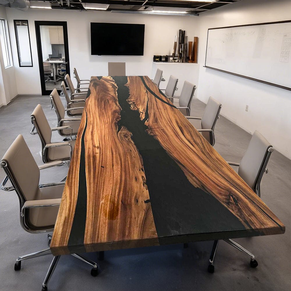 Customer photo review of Custom Black Walnut Conference River Resin Epoxy Table Live Edge CT101