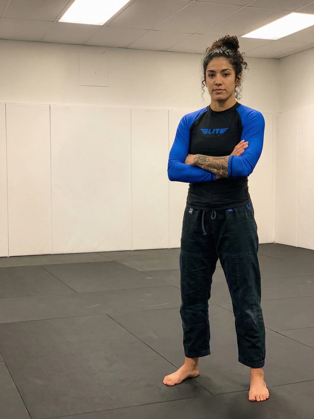 Customer photo review of Standard Blue Long Sleeve No-Gi Womens BJJ Rash Guard