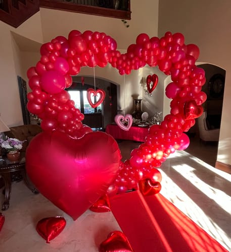 Customer photo review of 8ft Party & Hoop Balloon Double Layer Heart Shape Loop Flower Arch Photo Booth Backdrop Stand Heart Backdrop
