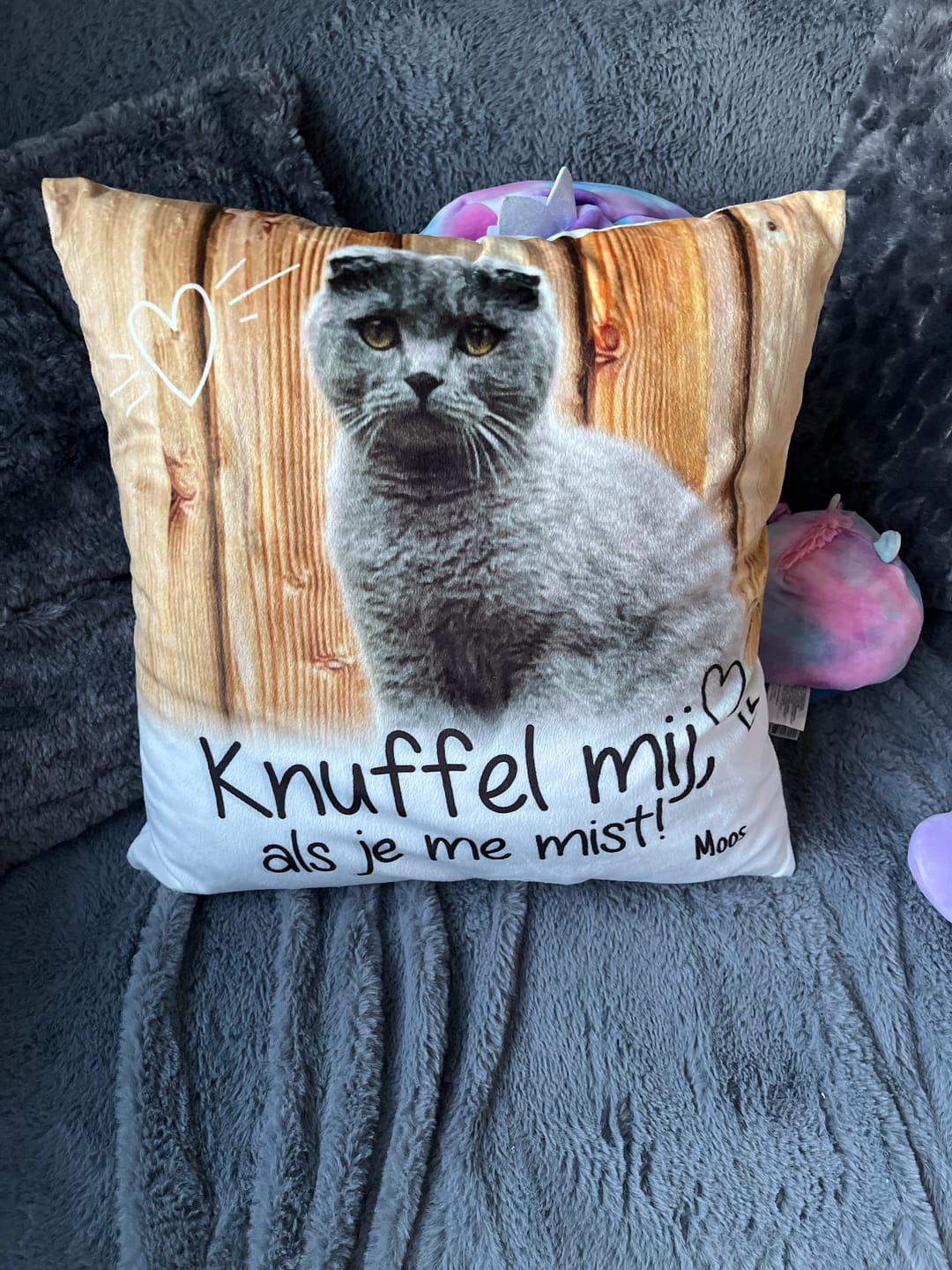 Customer photo review of Knuffel mij als je me mist - Gepersonaliseerde kussen