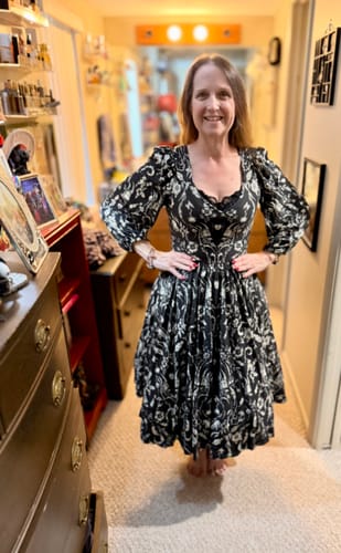 Customer photo review of Dark Forest Dress in Cottage Witch Toile Print