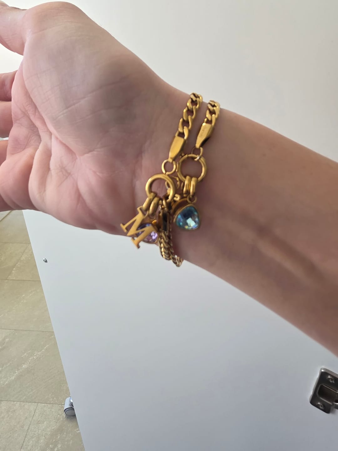 Customer photo review of Letter & birthstone bracelet gold