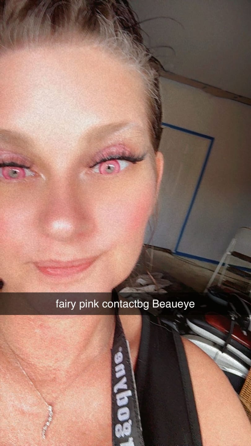 Customer photo review of Cosplay Fairy Rose Pink Colored Contact Lenses