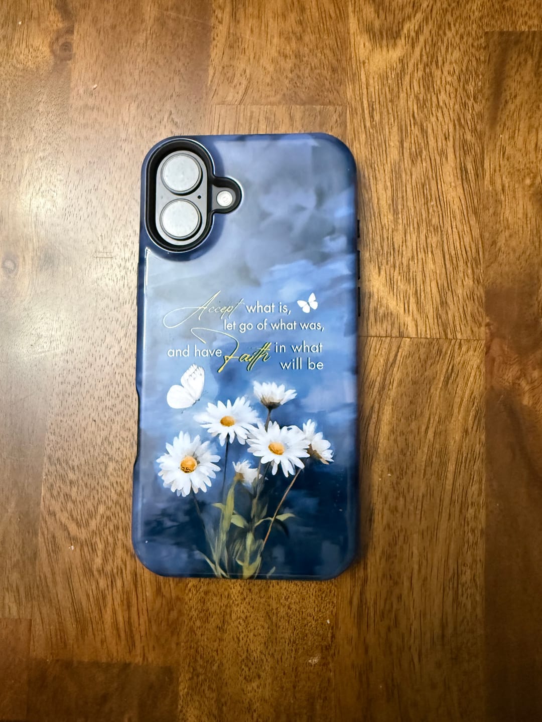 Customer photo review of Accept What is Let Go of What Was, Daisies and Butterflies, Phone Case