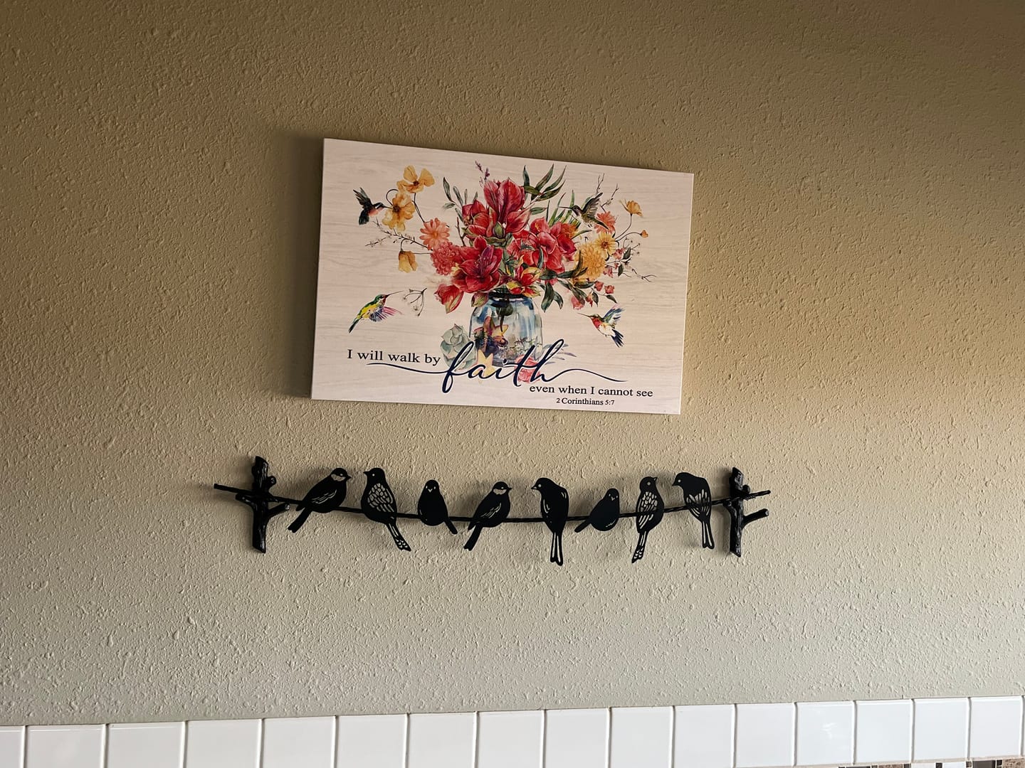 Customer photo review of I Will Walk by Faith Even When I Cannot See, Flowers and Hummingbirds, Wall Art Canvas