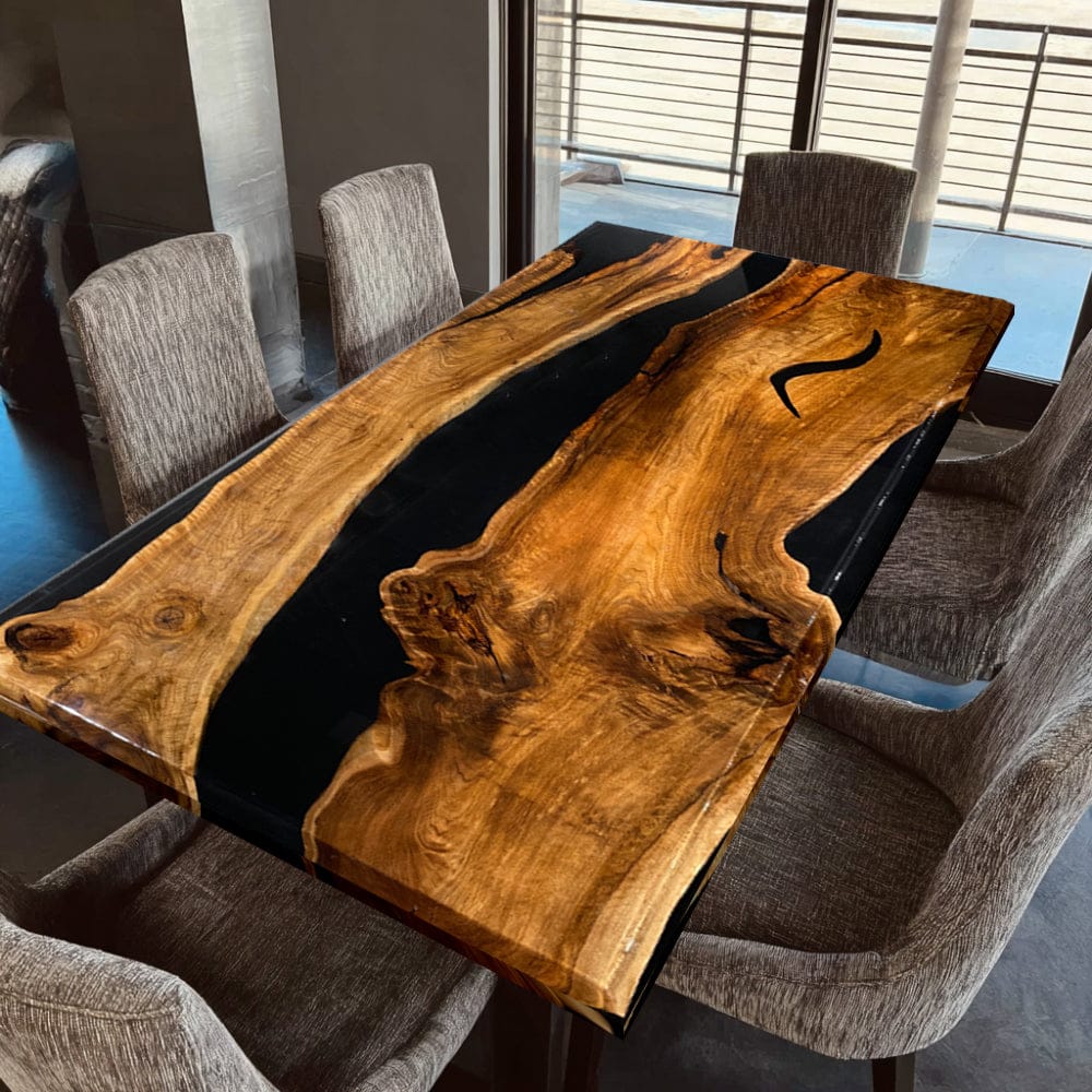 Customer photo review of Custom Live Edge Black Walnut Black River Dining Resin Epoxy Table CT132