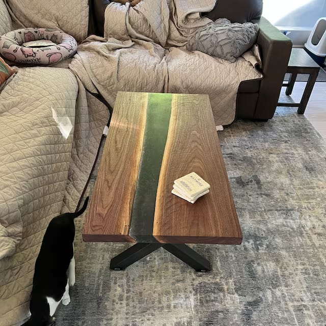Customer photo review of Custom Black Walnut Wood River Resin Epoxy Table CT50