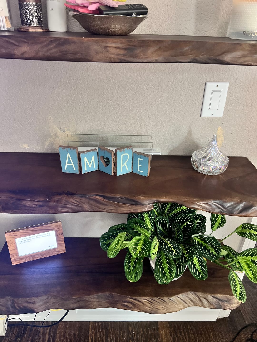 Customer photo review of Live Edge Floating Wood Shelves – Handcrafted Solid Wood Wall Shelving