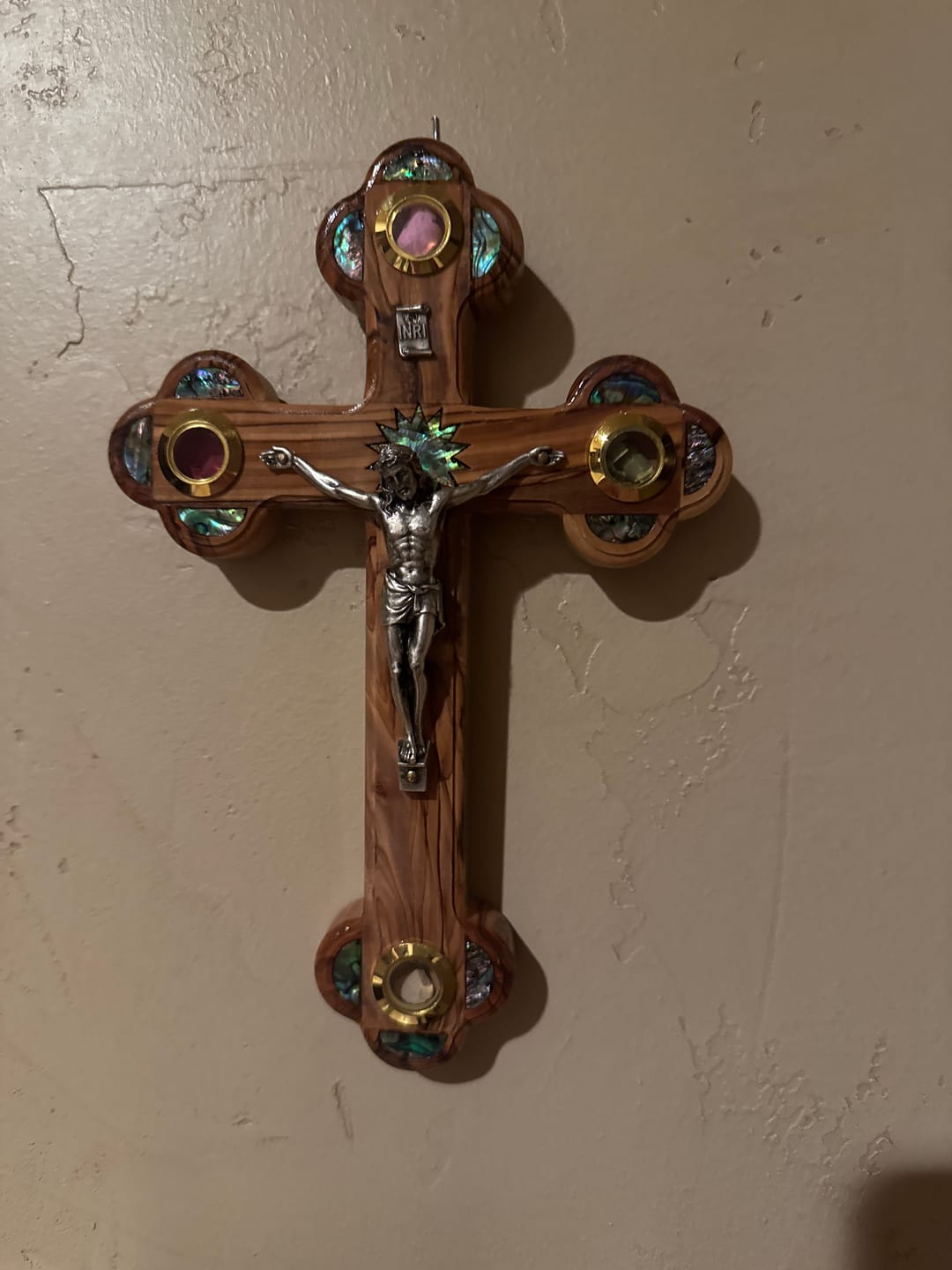 Customer photo review of Olive Wood Crucifix (Partially covered with Mother of Pearl) - Holy Land Crucifixes