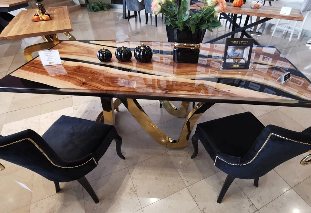 Customer photo review of Custom Walnut Wood River Black Resin Epoxy Table CT14