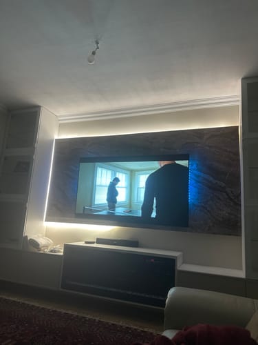 Customer photo review of Plaque Mural PVC Imitation Marbre – Onyx Cuivré Royal 260 x 120 CM